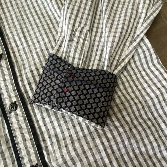 7 Downie St Button Down Shirt Mens Size 4 Medium Flip Cuff Black White Check - Picture 4 of 8